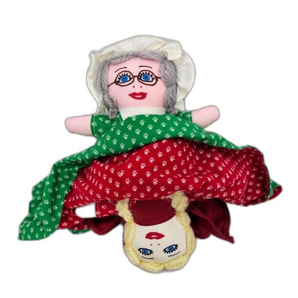 Topsy Turvy Doll Vintage Little Red Riding Hood and Wolf Grandmother 10" - Picture 1 of 9